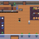 An 8-bit avatar stands in the middle of the waiting room in Gather's virtual headquarters.